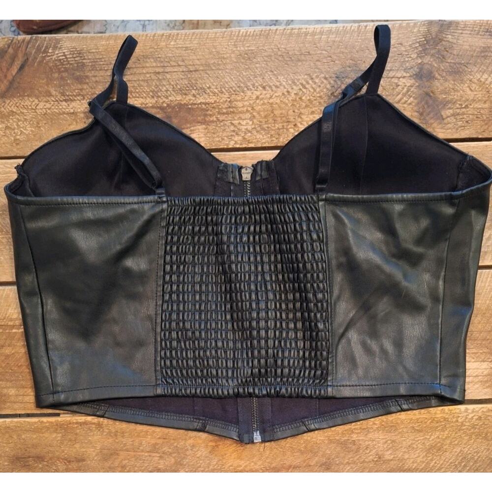 No Boundaries Black Faux Leather Bustier Crop Top Zip Front Size L - Picture 2 of 6